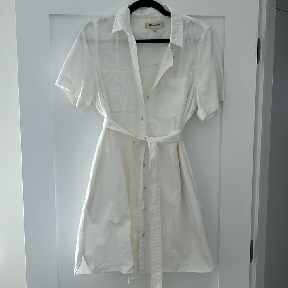 Madewell White Stretch Denim button front dress